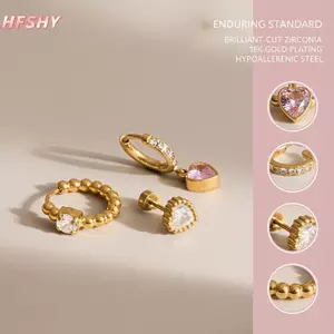 HFSHY Bộ 3 Bông Tai Zircon Trái Tim Tối Giản Mạ Vàng PVD Cho Nữ Không Gây Dị Ứng Dainty Trang Sức Cho Công Sở Mặc VN