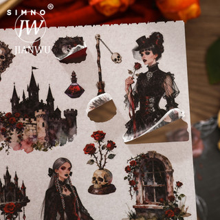 JIANWU Vintage Dark Gothic Nhân Vật Phong Cảnh Chất Liệu Cắt Kéo Thêu Sò Nhãn Dán Sách Sáng Tạo DIY Tạp Chí Văn Phòng Phẩm