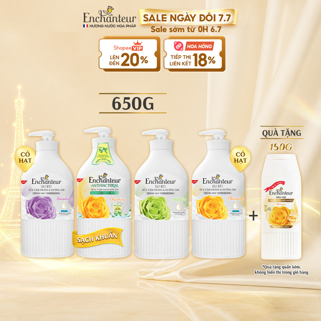 Sữa tắm trắng da hương nước hoa Pháp Enchanteur White 650g Hỗ trợ mờ thâm với Kem sữa tươi+ Niacinamide