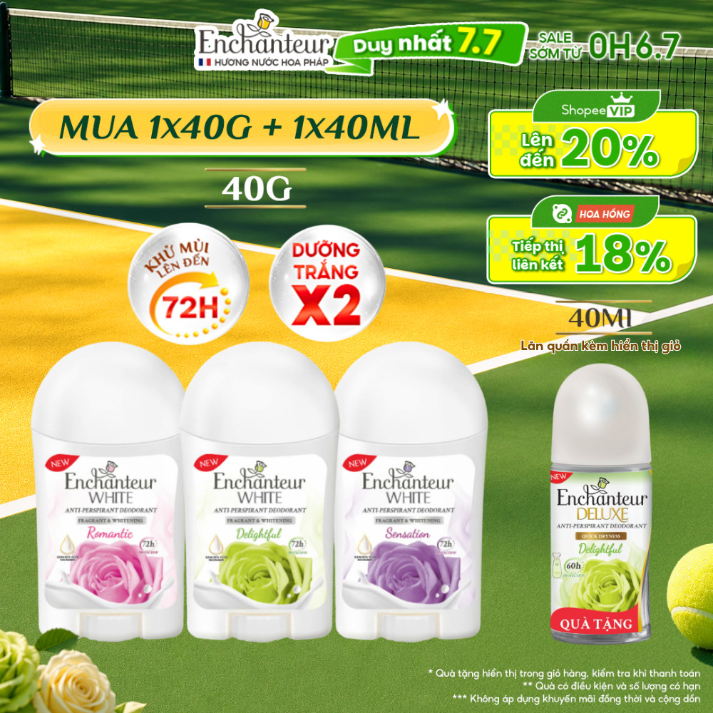 [TẶNG LĂN 40ML] Sáp Khử Mùi Enchanteur Khô Thoáng Dưỡng Trắng từ Niacinamide Hương Nước Hoa Pháp Cao Cấp dung tích 40g