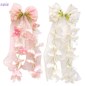 SAIA Tóc Nơ, Nơ Mềm Giả Dây Nơ Kẹp Tóc, Thời Trang Sheer Ruy Băng Hoa Nho Tua Rua Phong Cách Thanh Lịch Ruy Băng Tóc Quà Tặng