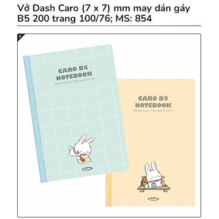 KLONG - Vở Dash Caro (7 x 7) mm may dán gáy B5 200 trang 100/76; MS: 854 ♥ Caro ô to, tập kẻ ô