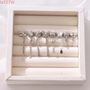 WEETW Zircon Vòng Tay Liên Kết, Tua Rua Dài Lấp Lánh DIY Trang Sức Làm Quyến Rũ, Hình Trái Tim Hàng Ngày Bướm Nơ Nút 9mm Phù Hợp Với Vòng Tay Inox Liên Kết Vòng Tay Thủ Công