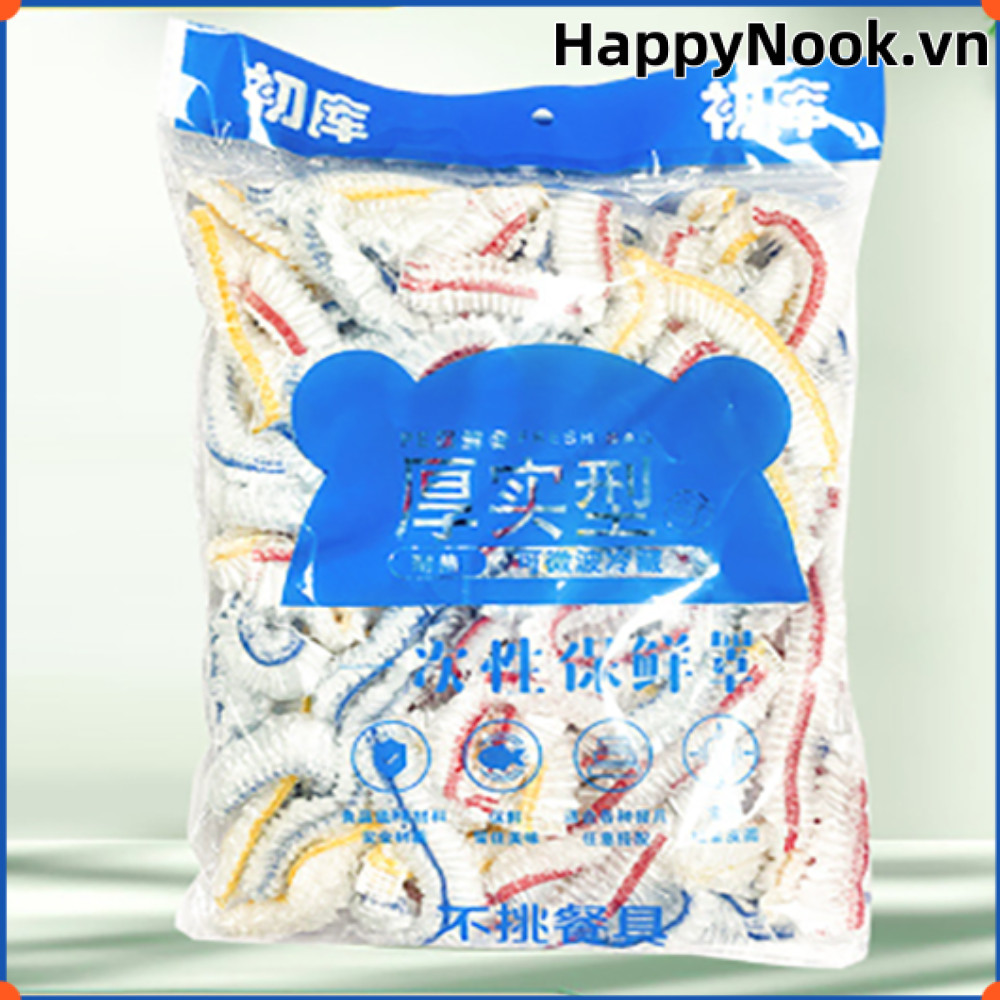 HAPPYNOOK 100 chiếc Vỏ bọc thực phẩm dùng một lần, Túi nhựa giữ tươi bằng nhựa cấp thực phẩm, Miệng đàn hồi Vỏ bọc dùng một lần đầy màu sắc