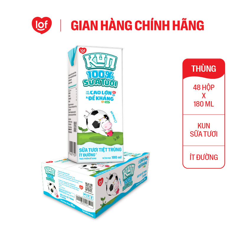 [Giá tốt trong Live] 100% sữa tươi KUN thùng 52 hộp/ 48 hộp chọn vị x 180ml