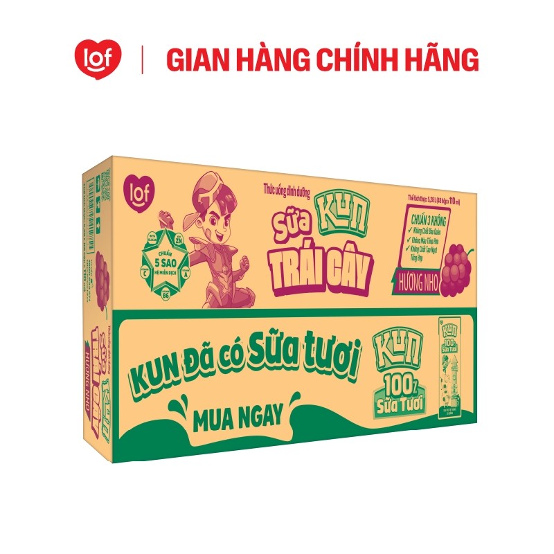 Sữa trái cây KUN vị nho thùng 48 hộp x 110ml