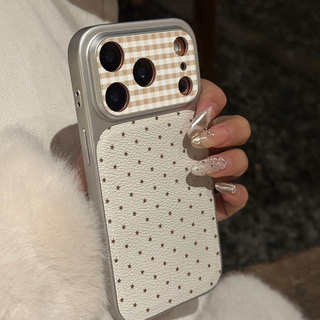 Thời Trang Da Sang Trọng Cho IPhone 17 11 16 15 14 13 12 Pro Max Windows Trường Hợp Điện Thoại Polka Dot Cổ Điển