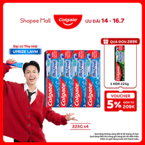 Bộ 4 Kem đánh răng Colgate Maxfresh bạc hà the mát 225g/tuýp tặng bàn chải đánh răng lông mềm