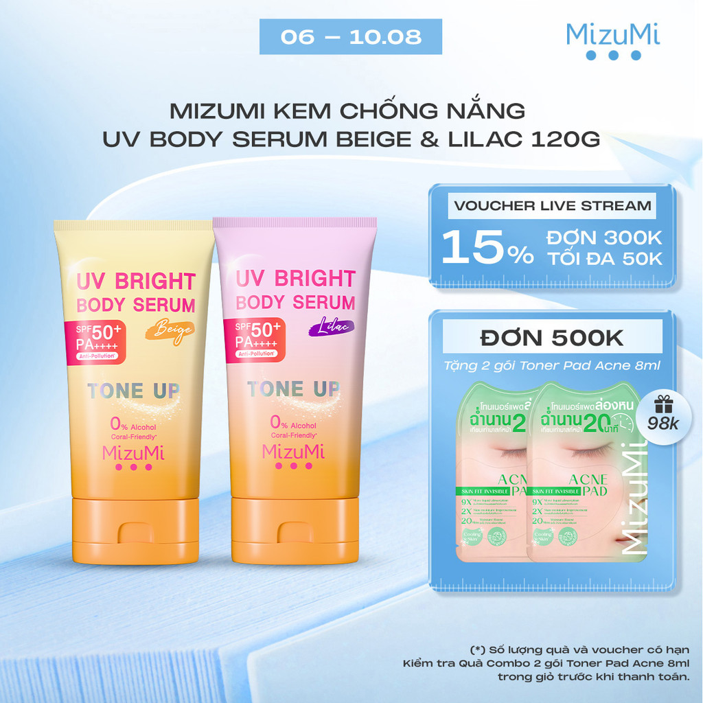 Kem chống nắng nâng tone MizuMi UV Bright Body Serum Tone Up Beige/ Lilac 120 ml