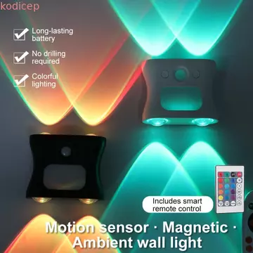 KODICEP1 Đèn tường cảm biến cơ thể con người, Đèn ngủ cảm biến chuyển động 16 màu RGB có thể sạc lại, Đèn xung quanh có thể điều chỉnh độ sáng với điều khiển từ xa Cảm biến cửa đèn tường thông minh