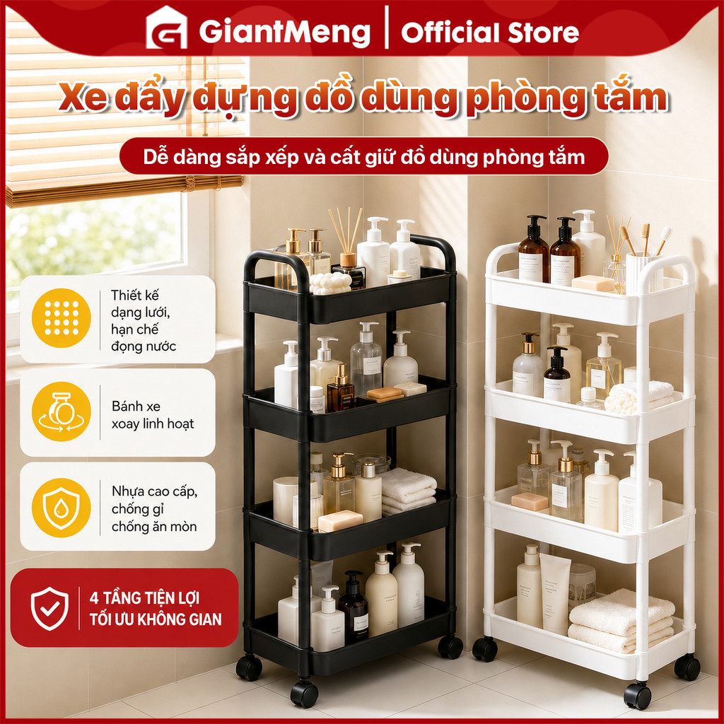 Kệ đựng đồ phòng tắm di động có bánh xe – phù hợp cho spa, phòng ngủ, phòng khách và nhà bếp