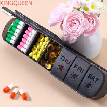Hộp đựng máy tính bảng hộp đựng thuốc hàng tuần KINGQUEEN, Hộp đựng thuốc Vitamin 14 lưới, Hộp đựng thuốc hai lớp bền 7 ngày có ngăn Hộp đựng thuốc để du lịch