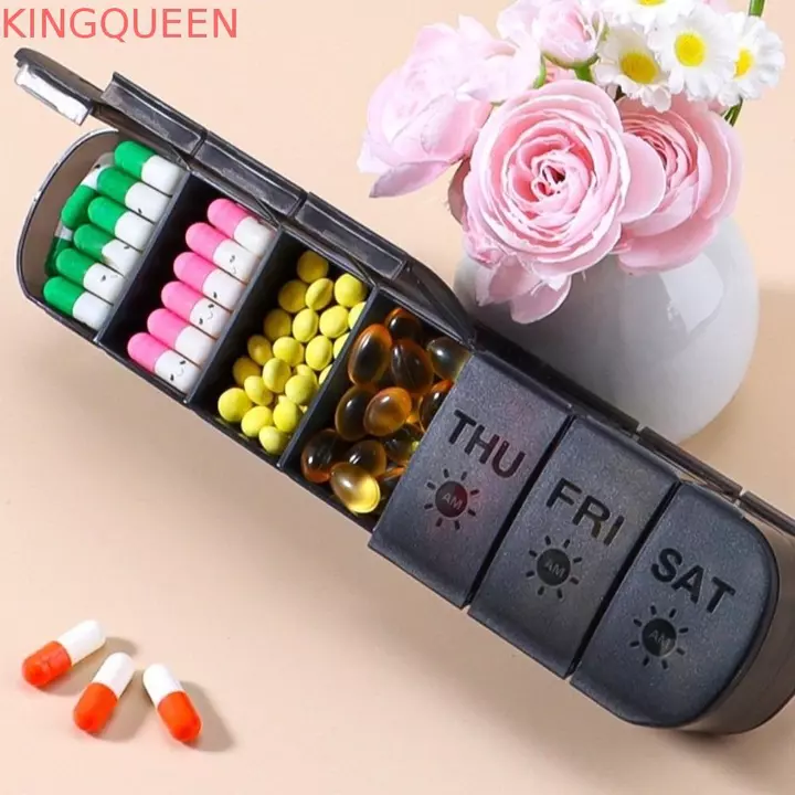 Hộp đựng máy tính bảng hộp đựng thuốc hàng tuần KINGQUEEN, Hộp đựng thuốc Vitamin 14 lưới, Hộp đựng thuốc hai lớp bền 7 ngày có ngăn Hộp đựng thuốc để du lịch