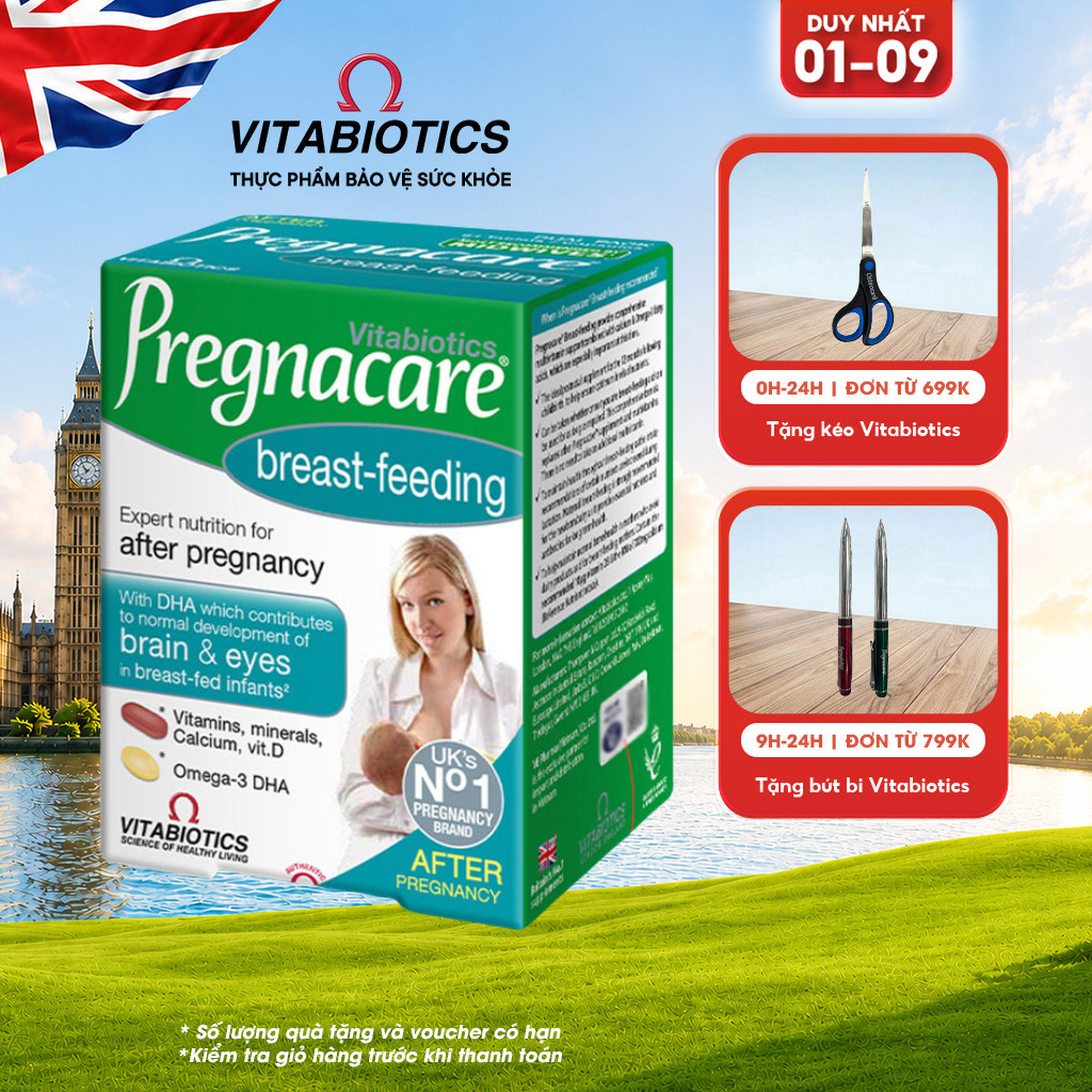 TPBVSK Vitabiotics PREGNACARE Breast-feeding Bổ Sung Axit Folic, Sắt, Canxi, DHA, Dành Cho Phụ Nữ Sau Sinh, 84 Viên