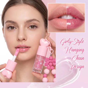 Cho phái nữ, son bóng nơ hình tim móc khóa, dưỡng ẩm, nhũ ngọc trai, lâu trôi, mang theo bên mình