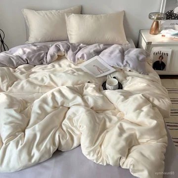 Bộ bốn món chăn ga gối lụa băng làm mát hai mặt, bộ chăn ga gối lụa làm mát màu trơn.4Bộ chăn ga gối đệm mùa hè sang trọ
