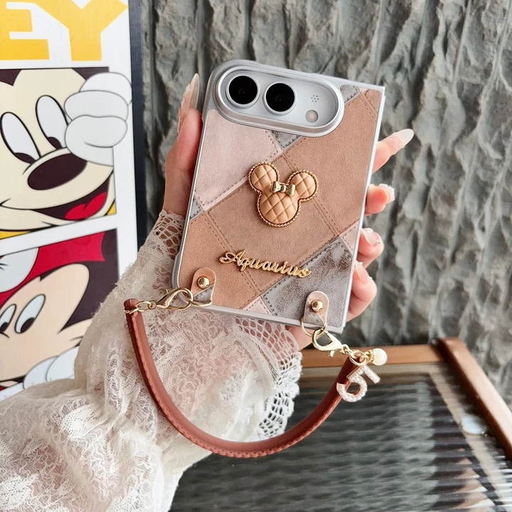 Ốp điện thoại bằng da kim cương hoạt hình cho Apple iPhone Ultra iPhone18 Fold iPhone Fold iPhone Duo 5G Bảo vệ có dây buộc