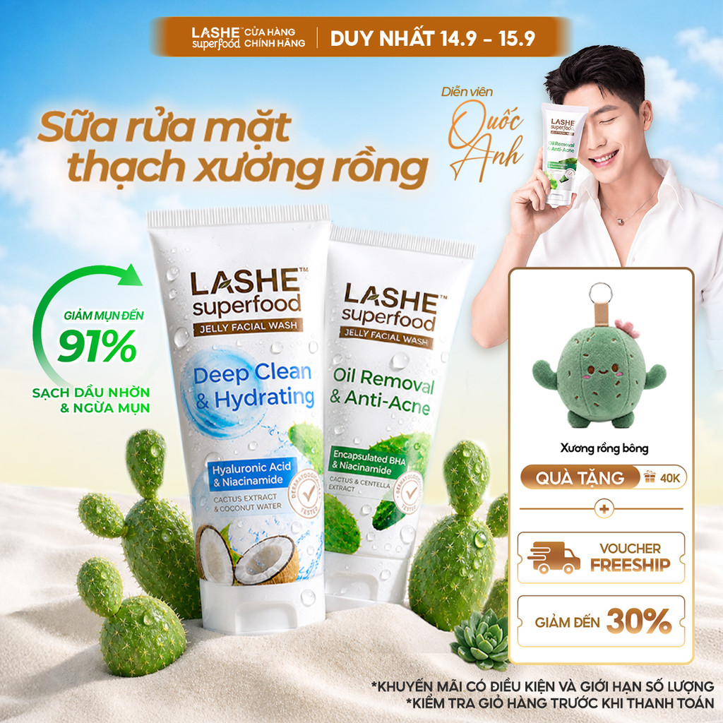 [MỚI] Sữa Rửa Mặt LASHE SUPERFOOD Sạch Sâu, Dưỡng Ẩm Cho Da Khô & Da Nhạy Cảm/Sạch Sâu, Giảm Mụn Cho Da Dầu 120G