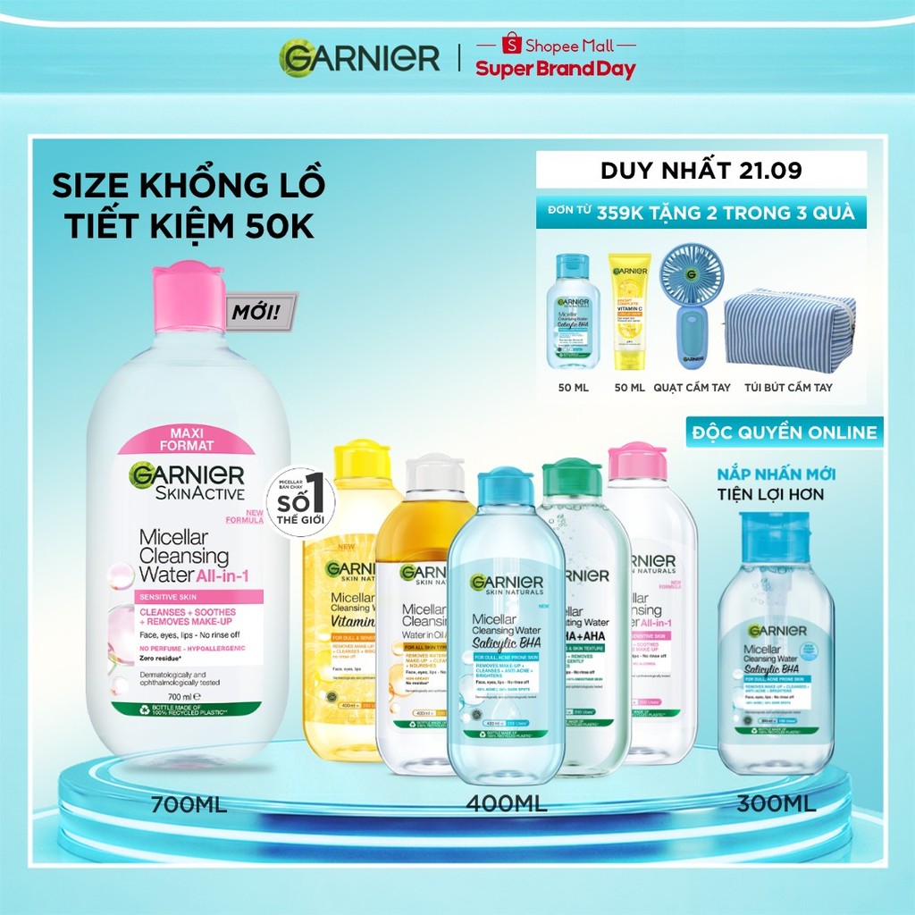 [CÓ SIZE MỚI] Nước Tẩy Trang làm sạch sâu dịu nhẹ cho mọi loại da - Garnier Micellar Cleansing Water 400ml & 700ml