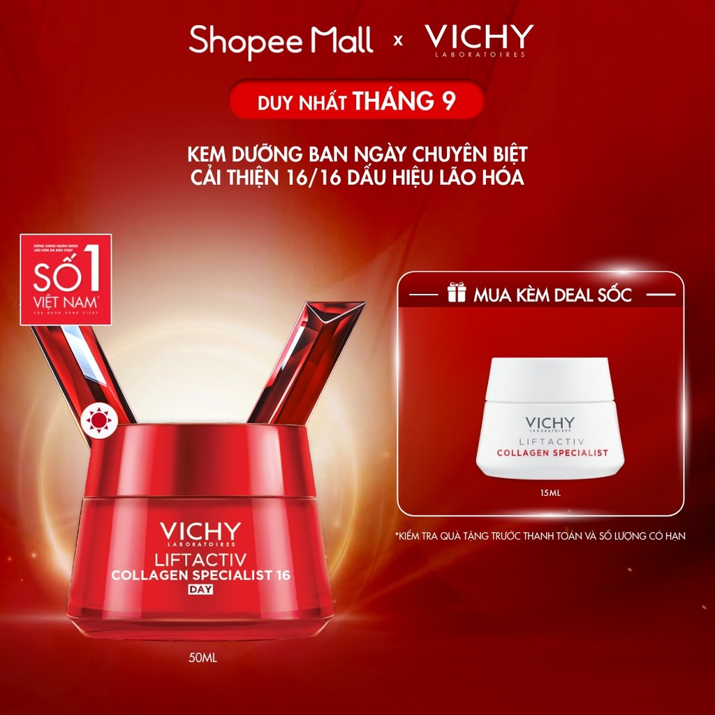 Kem dưỡng ngày Vichy Collagen 16 giúp da săn chắc, căng mịn, rạng rỡ, trẻ hóa da 50ml