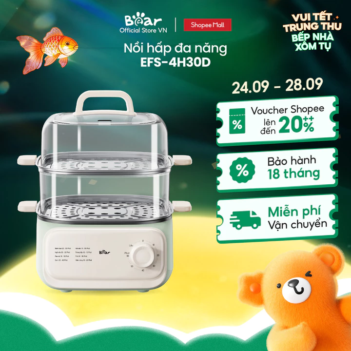 Nồi Hấp Thức Ăn 10.3L Bear EFS-4H30D - Hàng Chính Hãng