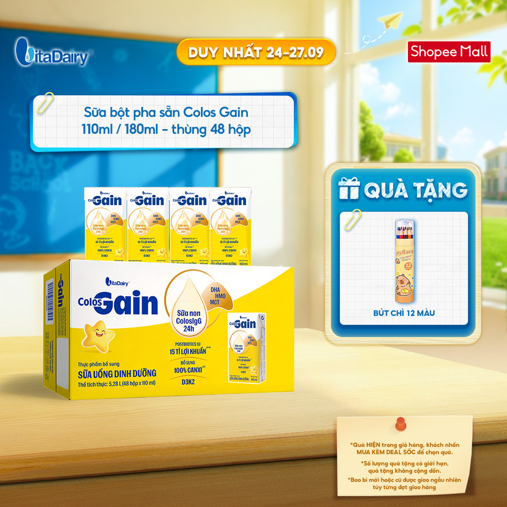 [THÙNG 48 HỘP] Sữa uống dinh dưỡng Colos Gain 110ml/180ml cải tiến - Giúp bé cải thiện cân nặng, bổ sung năng lượng