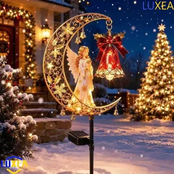 LUXEA Mặt trăng Giáng sinh Mặt trăng năng lượng mặt trời Đèn cọc năng lượng mặt trời Ông già Noel chạy bằng năng lượng mặt trời Đèn sân vườn lưỡi liềm Giáng sinh, Đèn LED người tuyết bằng kim loại sắt