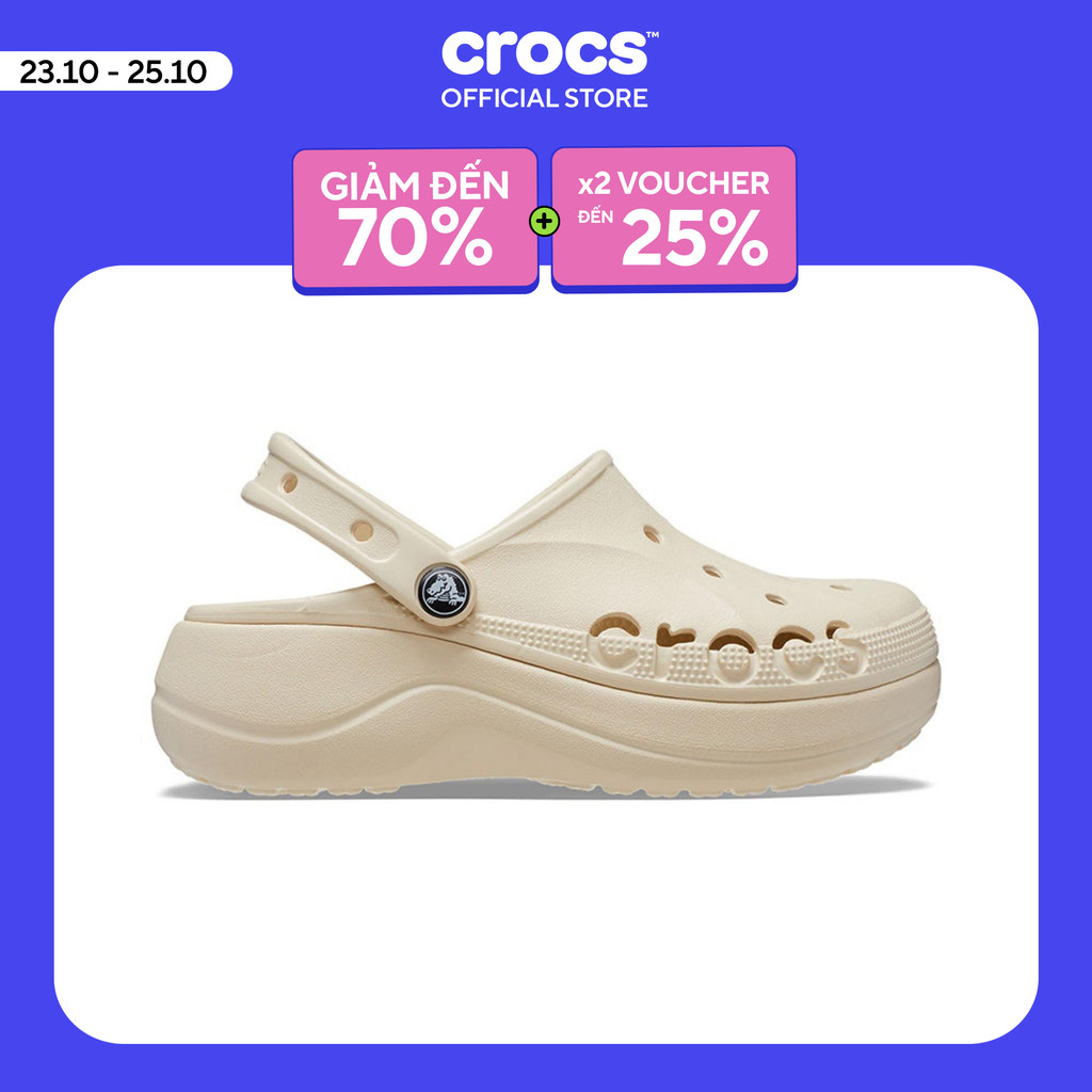 Giày Clog Nữ Crocs Baya Platform - Winter White - 208186-11S