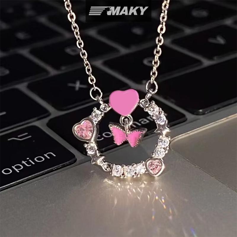 Newwellknownepic Ánh Sáng Sáng Bóng Zircon Hồng Trái Tim Vòng Cổ Nữ Tinh Tế Mặt Dây Chuyền Xương Đòn Dây Chuyền Cô Gái Trang Sức Dự Tiệc Quà Tặng VN