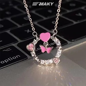 Newwellknownepic Ánh Sáng Sáng Bóng Zircon Hồng Trái Tim Vòng Cổ Nữ Tinh Tế Mặt Dây Chuyền Xương Đòn Dây Chuyền Cô Gái Trang Sức Dự Tiệc Quà Tặng VN