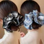 Scrunchie xù bốn lớp vải đàn hồi, kẻ sọc lớn - Phong cách vintage