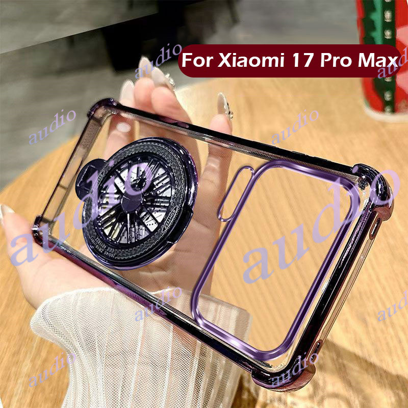 Dành Cho Xiaomi 17 Pro Max 5G Ốp Điện Thoại Trong Suốt Mạ Bốn Góc Có Giá Đỡ Cối Xay Gió Cho Xiaomi 17Pro Max 17ProMax 5G Ốp Lưng Silicon Mềm Chống Sốc Cho Xiaomi17 Pro Max 5G