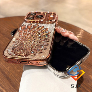 Mới Lấp Lánh Gradient 6D Kim Cương Con Công Ốp Lưng Điện Thoại IPhone 17 Pro Max 17Air 13 14 15 16 Pro Max Vỏ Silicon Mềm Trong Suốt