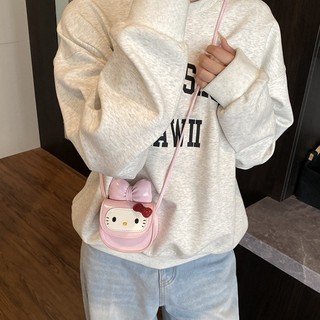 Túi đeo chéo mèo Kitty hình quả táo dễ thương dành cho nữ Ví da Mini nơ bướm
