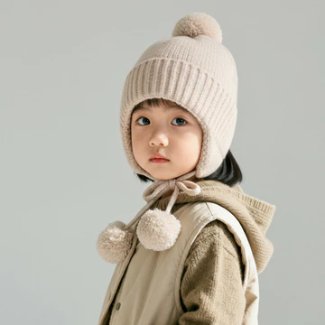 [2-8 Tuổi] Mũ Trẻ Em Mũ Bảo Vệ Tai Thu Đông Bé Trai Bé Gái Mũ Dệt Kim Mũ Len Mũ Ấm Cho Bé Mũ Len Màu Trơn Mũ Bóng SM510