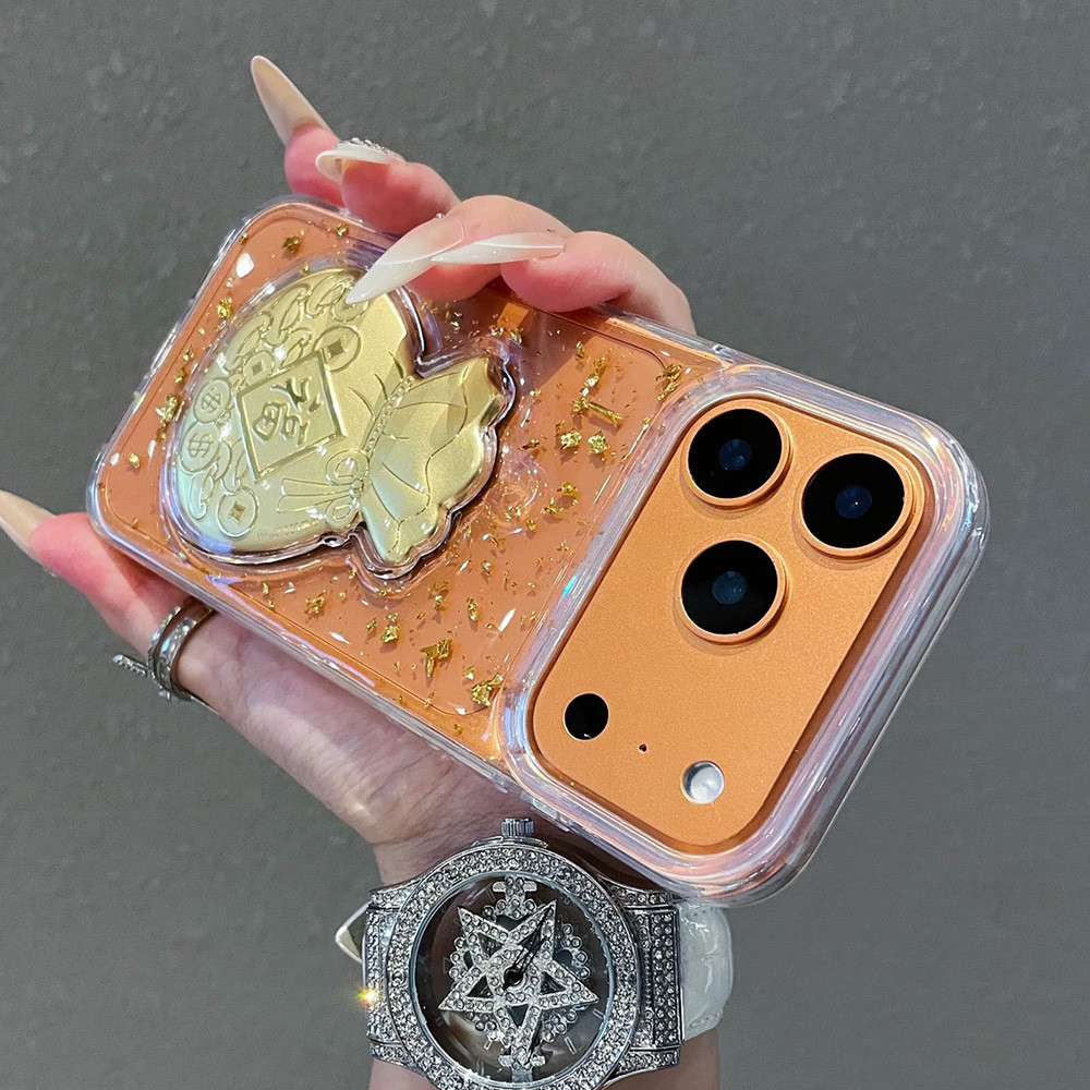 Túi May Mắn 3D GoldFoil Nhựa Ốp Lưng Điện Thoại iPhone 17 Pro Max 17 Air 16 Plus 15 14 13 12 11 Vỏ Bảo Vệ Chống Sốc