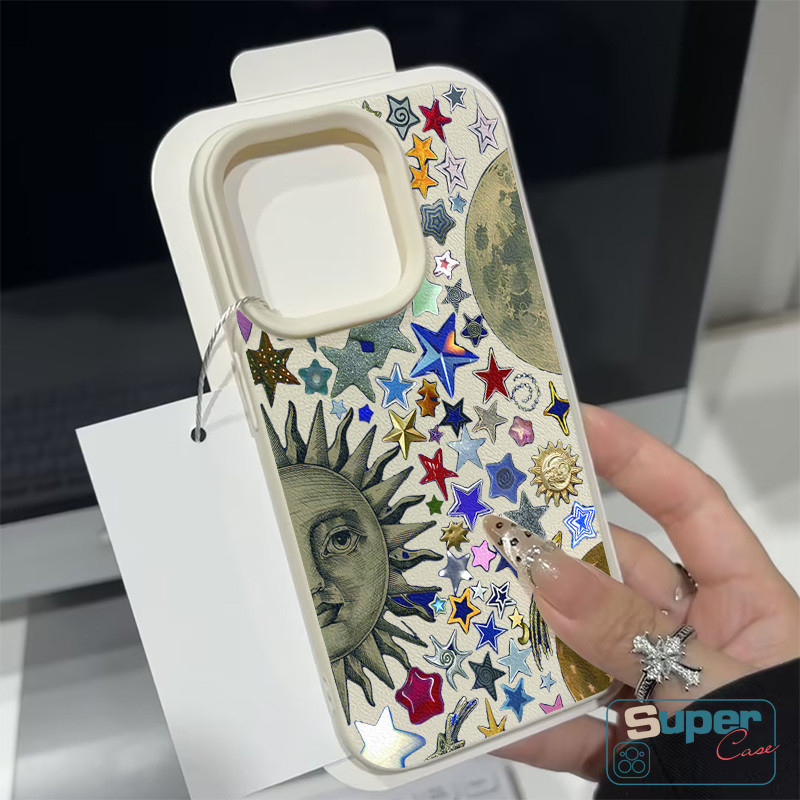 Ốp Lưng Tương Thích Cho IPhone 15 16 11 17 13 14 12 Pro Max 16 13 15 17 12 14 Pro 16 14 14 15 Plus XR X XS Max Thời Trang Mặt Trời Sang Trọng Mặt Trăng Nhiều Màu Sắc Ngôi Sao Bìa Mềm
