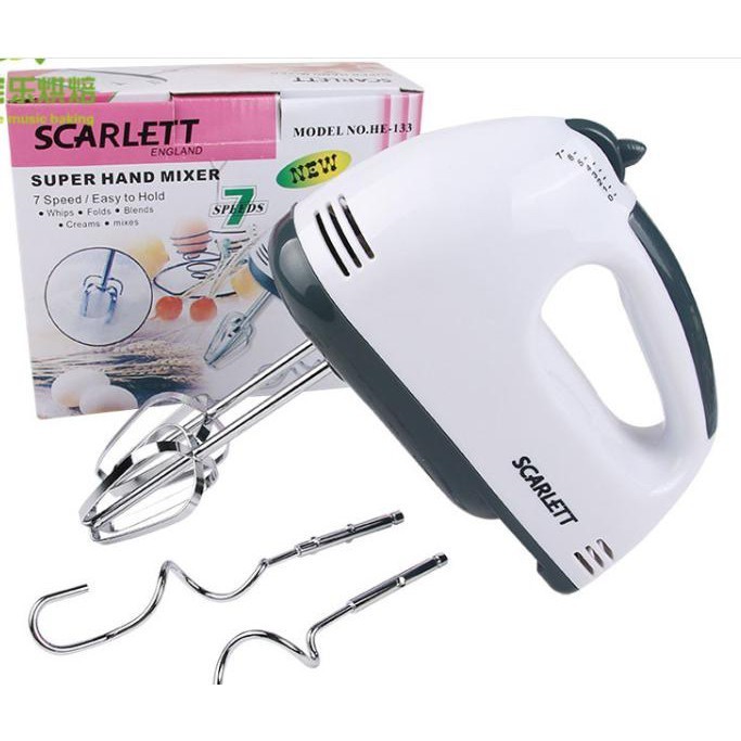 Máy Đánh Trứng Cầm Tay 7 Tốc Độ 260W Đa Năng Siêu Khỏe Kèm 4 Que Inox Đánh Kem Trộn Bột Dễ Dùng