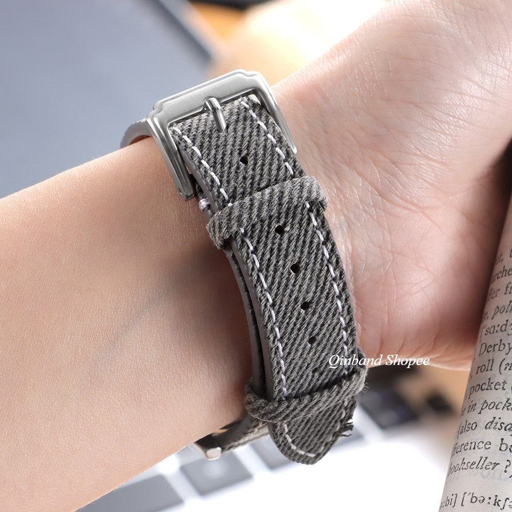 Dây đeo đồng hồ bằng da thật Denim 18mm 20mm 22mm Phát hành nhanh Vải Nylon Dây đeo đồng hồ da bò Vòng tay nam nữ