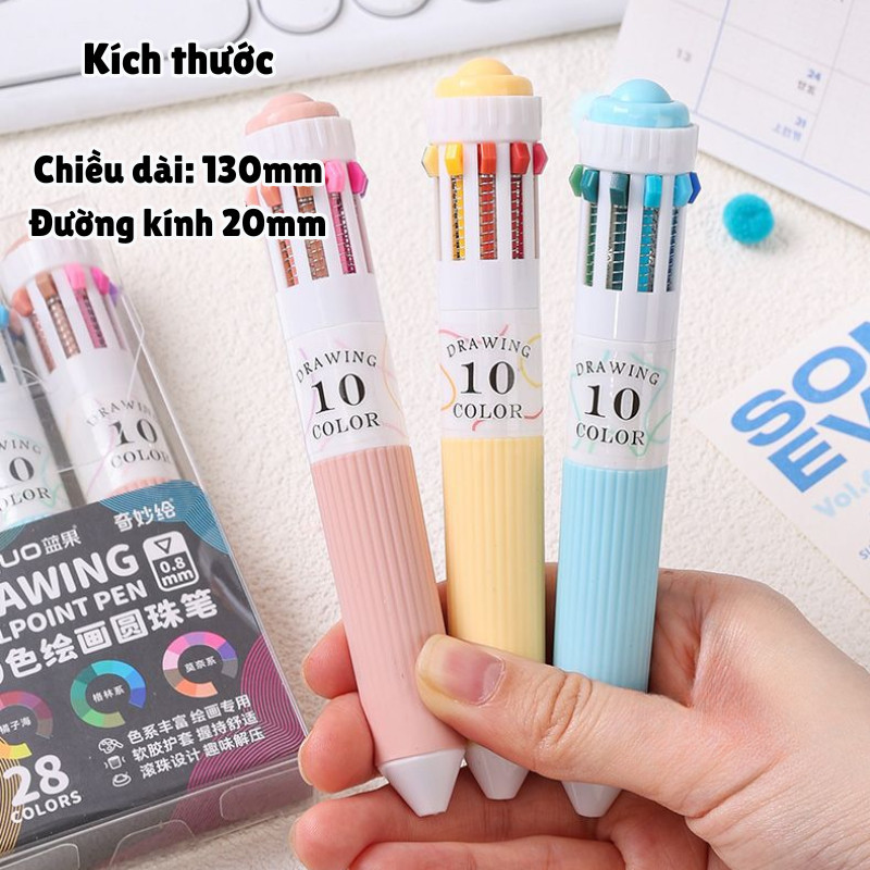 Combo bút bi 10 màu sáng tạo viết mượt, đổi màu dễ thương cho học sinh, sinh viên, văn phòng