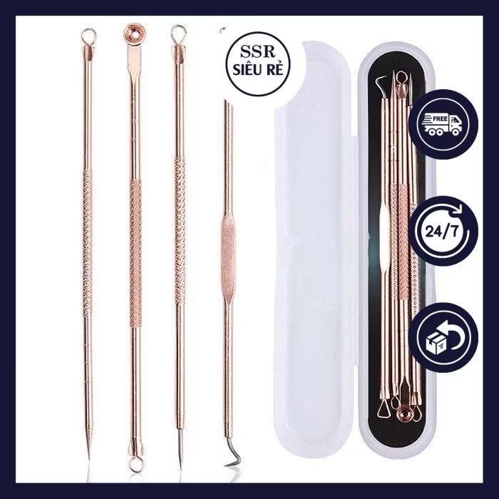 Bộ lặn mụn 4 cây 8 đầu cao cấp  thép không rỉ an toàn tiện dụng lặn hầu hết các loại mụn ..
