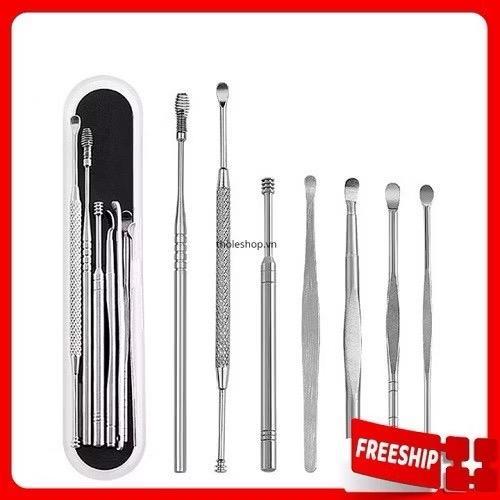 Bộ dụng cụ ráy tai 6 món, chất liệu Inox và gỗ sao an toàn, tiện lợi, dễ mang theo,Bộ lấy ráy tai, bộ ngoáy tai, dụng cụ