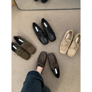 Retro Da Lộn Ren Đen Flat Mary Jane Giày Đế Mềm Giày Nữ