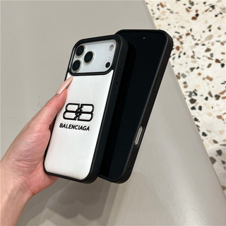 Ốp điện thoại da công sở 3D dập nổi BB cặp đôi màu đen trắng dành cho iPhone 17 16 15 13 14 Pro Max Cape