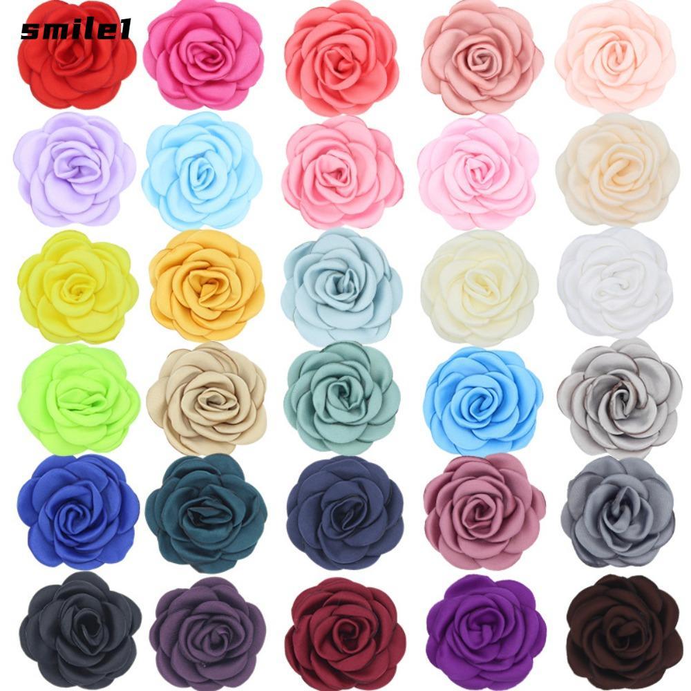 SMILE Vải Hoa Nhân Tạo, Hoa Hồng Satin Hoa Camellia Trang Trí, Phụ Nữ Handmade Đốt Cạnh Trâm Phụ Kiện Tóc Chất Liệu Thủ Công