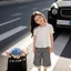 ✿ Bé Gái Hàn Quốc Bộ 2 Món Trẻ Em Ngọt Ngào Thêu Trắng Smock Top & Quần Ca Rô Trang Phục Mùa Hè