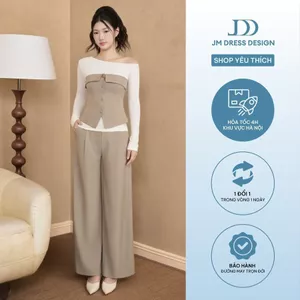 Set Áo Len Trễ Vai Phối Quây Lưng 2K05.2509. Quần Ống Rộng 2 Ly Bung Cạp Thấp Thời Trang Nữ 3P11.2509. Bộ Đồ Công Sở JM