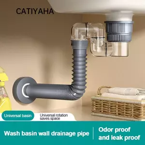 CATIYAHA Ống thoát nước có thể thu vào, Bộ ống thoát nước bồn rửa bằng nhựa chống mùi hôi, lõi nảy di động Lắp đặt dễ dàng Ống thoát nước chống tắc nghẽn Lưu vực phòng tắm