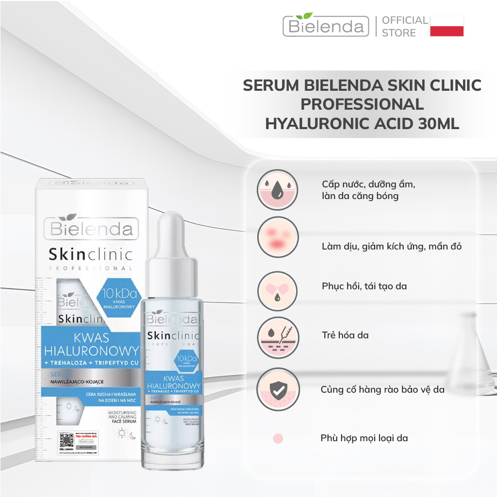 Serum Bielenda Skin Clinic Professional Hyaluronic Acid cấp nước, dưỡng ẩm, làm da căng bóng 30ml