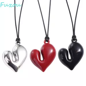 Vòng cổ mặt dây chuyền hình trái tim FUJIOU, Dây rút lãng mạn Thời trang Choker, Dây chuyền áo len không đều cổ điển thẩm mỹ dành cho nữ